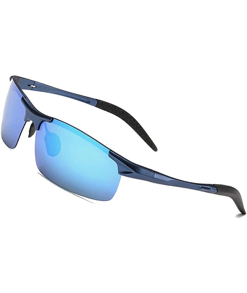 Rimless Sports Goggles Driving Glasses Polarized Sunglasses Unbreakable Metal Frame - Blue - CD17XHAHR9W $16.38