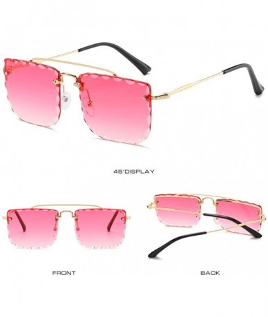Square Sunglasses Womens Rimless Square Eyewear Retro Oversized Diamond Cut Glasses Mens Vintage Frame Sunglasses - Pink - CT...