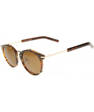 Wayfarer Retro Fashion P-3 Metal Temple Classic Horn Rimmed Round Sunglasses - Shiny Tortoise-gold / Brown - C212G0JF51Z $13.34