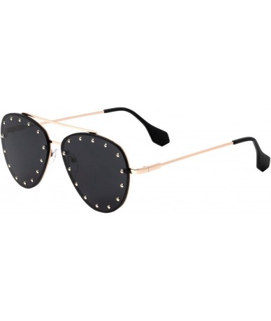 Aviator Brooklyn Studded Lens Rimless Round Aviator Sunglasses - Black - CG197NDDMWD $10.61