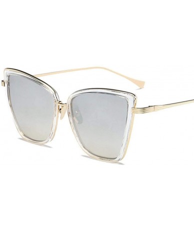 Cat Eye Metal Frame Cat Eye Women Sunglasses Female Sunglasses Famous Brand Blue - Silver - CW18XE9A3KQ $7.81