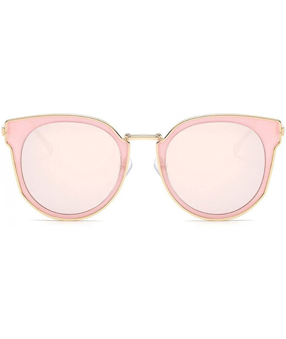 Oversized Fashion UV Sunglasses Mirrored Lens Oversized Metal Frame Cat Style J6667 - Gold Frame/Pink - CT180WUWOWG $12.68