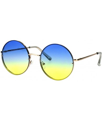Round Round Circle Fashion Sunglasses Rims Behind Lens Spring Hinge UV 400 - Gold (Blue Yellow) - CV186DYON2N $9.69