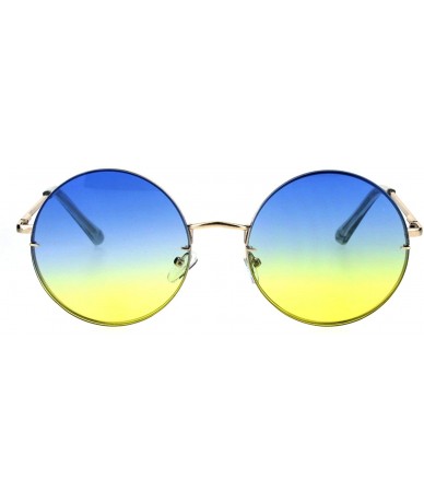 Round Round Circle Fashion Sunglasses Rims Behind Lens Spring Hinge UV 400 - Gold (Blue Yellow) - CV186DYON2N $9.69