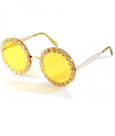 Oversized Flower Around Large Circle Flat Lens Smoke Tinted Mirrored Sunglasses A178 - Yellow - CJ18DK3I9HM $25.18