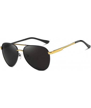 Aviator Mens Aviator Polarized Sunglasses for Driving Fishing Golf Vintage Retro Black Frame - Black Gold - C218AYUYDAR $13.13