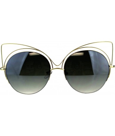 Cat Eye Womens Metal Rim Round Circle Lens Cat Eye Diva Goth Sunglasses - Gold Green Smoke - CB18D4I76XR $9.94