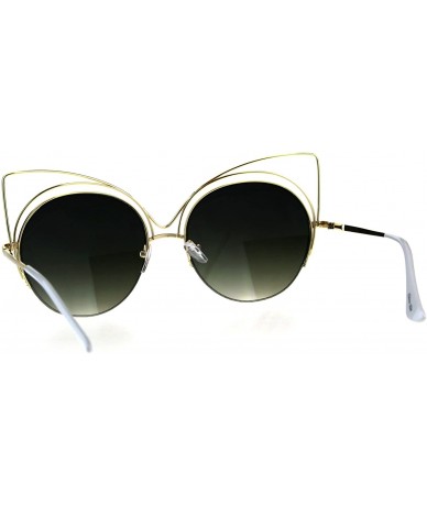 Cat Eye Womens Metal Rim Round Circle Lens Cat Eye Diva Goth Sunglasses - Gold Green Smoke - CB18D4I76XR $9.94