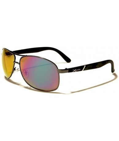 Rectangular Designer Stylish Mirrored Lens Camouflage Temple Mens Rectangle Sunglasses - Gunmetal / Green - CW1892938AQ $11.15