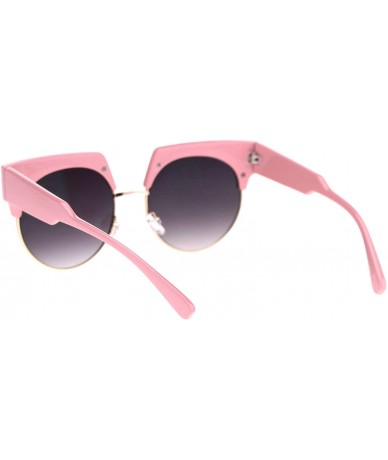 Cat Eye Womens Thick Brow Half Horn Rim Cat Eye Sunglasses - Pink Gold Smoke - C018SM0C87U $14.28
