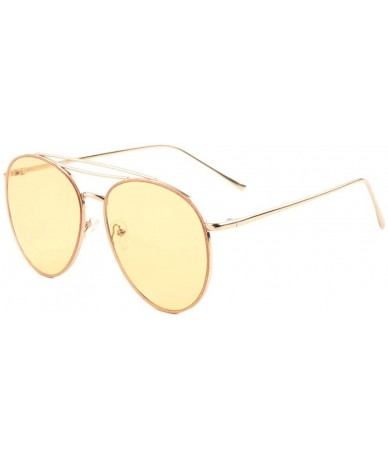 Aviator Color Flat Lens Double Top Bar Modern Round Aviator Sunglasses - Yellow - C0190K628YN $29.38