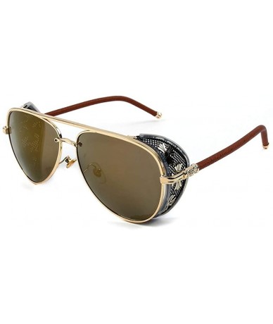 Oval Unisex STY1506 Cross Detail Side Shield Metal Aviator 52mm Sunglasses - C8-gold+brown - CZ18G4WK5GM $47.14