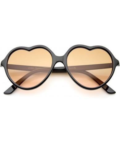Oversized Women's Black Frame Colored Gradient Lens Heart Shaped Sunglasses 56mm - Black / Orange-pink - C312N1GALSD $18.78