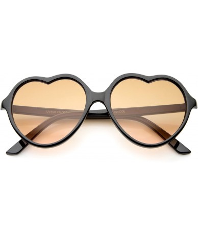 Oversized Women's Black Frame Colored Gradient Lens Heart Shaped Sunglasses 56mm - Black / Orange-pink - C312N1GALSD $12.04