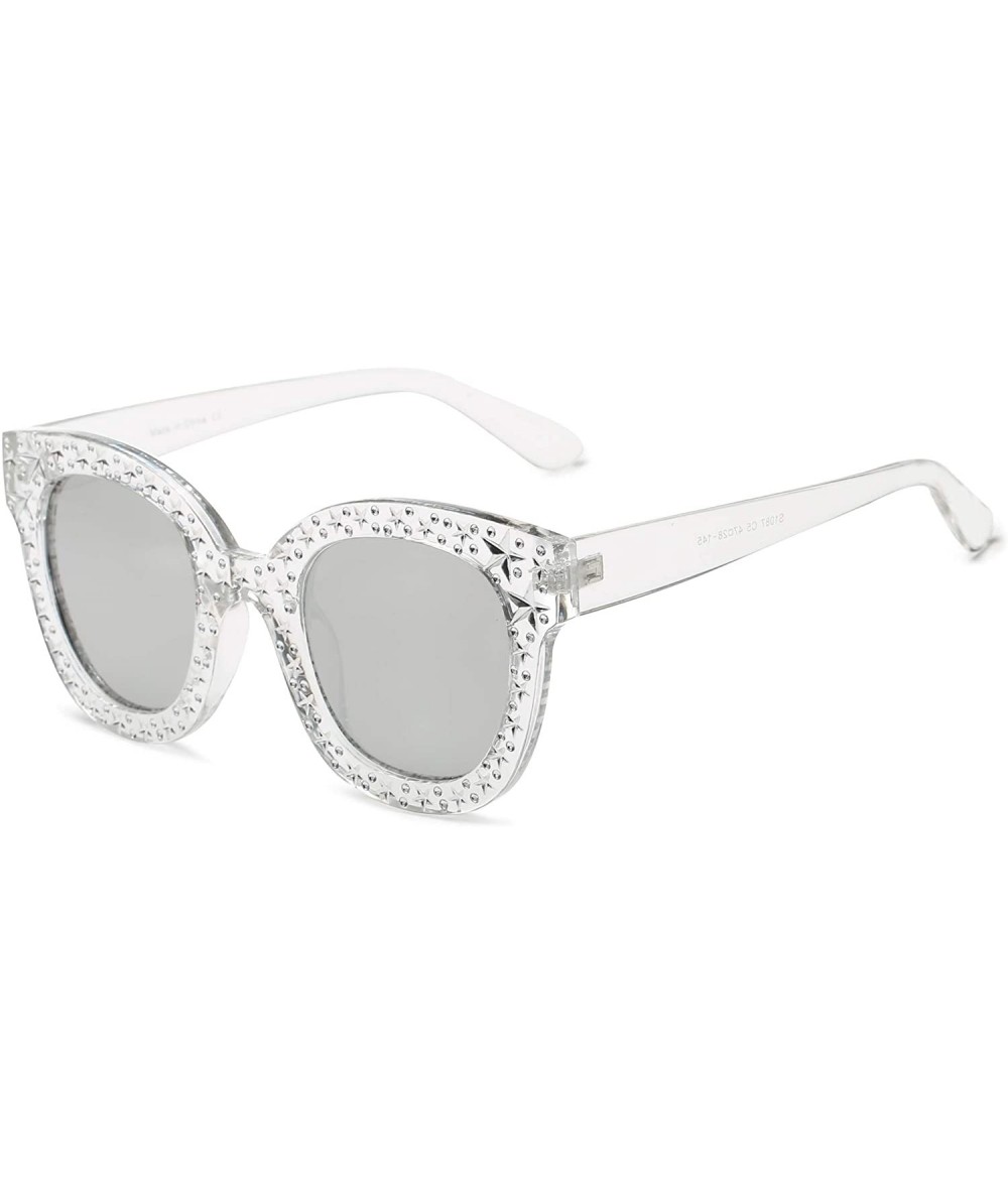 Square Women Retro Vintage Bold Square Oversized Fashion Sunglasses - Clear Grey - CV18WQ6ZZN8 $42.82