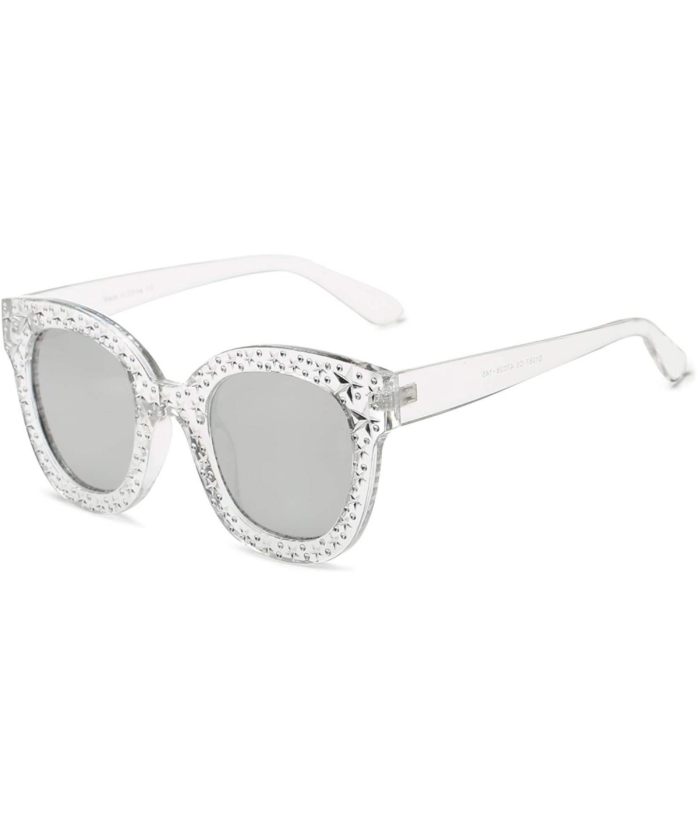 Square Women Retro Vintage Bold Square Oversized Fashion Sunglasses - Clear Grey - CV18WQ6ZZN8 $18.64