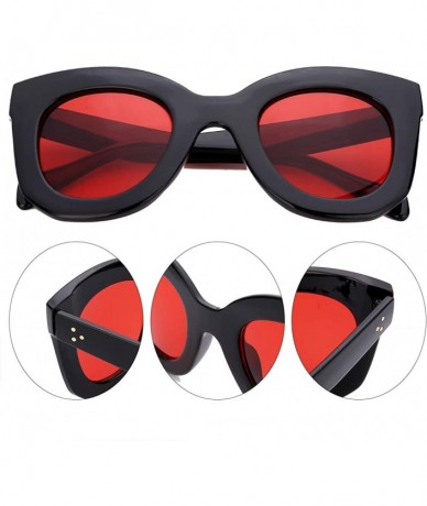 Oversized Cateye Sunglasses For Women Street Fashion Oversized Plastic Frame - 100% UV Protection - Black Frame @ Red Lens - ...