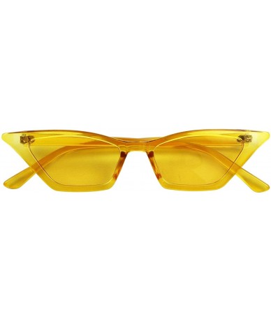 Cat Eye Small Cateye Sunglasses Retro UV Protection Mini Vintage Narrow Wide Pointy Mod Chic - Yellow Frame / Yellow Lens - C...
