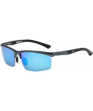 Semi-rimless Polarized Rectangular Al-Mg Metal Semi Rimless Fishing Sunglasses For Men - Gun Metal - Polarized Ice Blue - CO1...