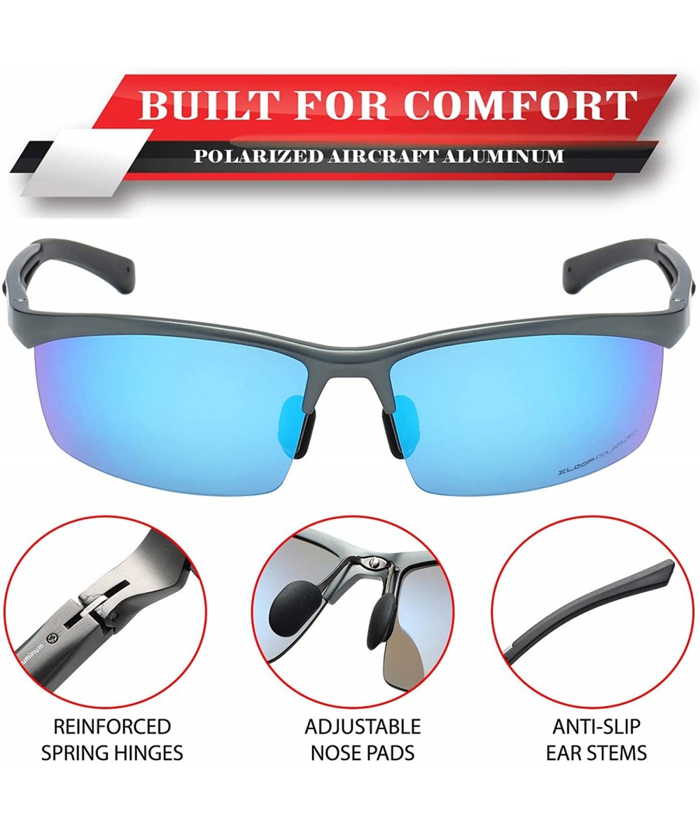 Polarized Rectangular Al-Mg Metal Semi Rimless Fishing Sunglasses For Men -  Gun Metal - Polarized Ice Blue - CO18HM8US55