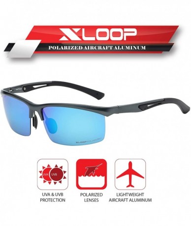 Semi-rimless Polarized Rectangular Al-Mg Metal Semi Rimless Fishing Sunglasses For Men - Gun Metal - Polarized Ice Blue - CO1...