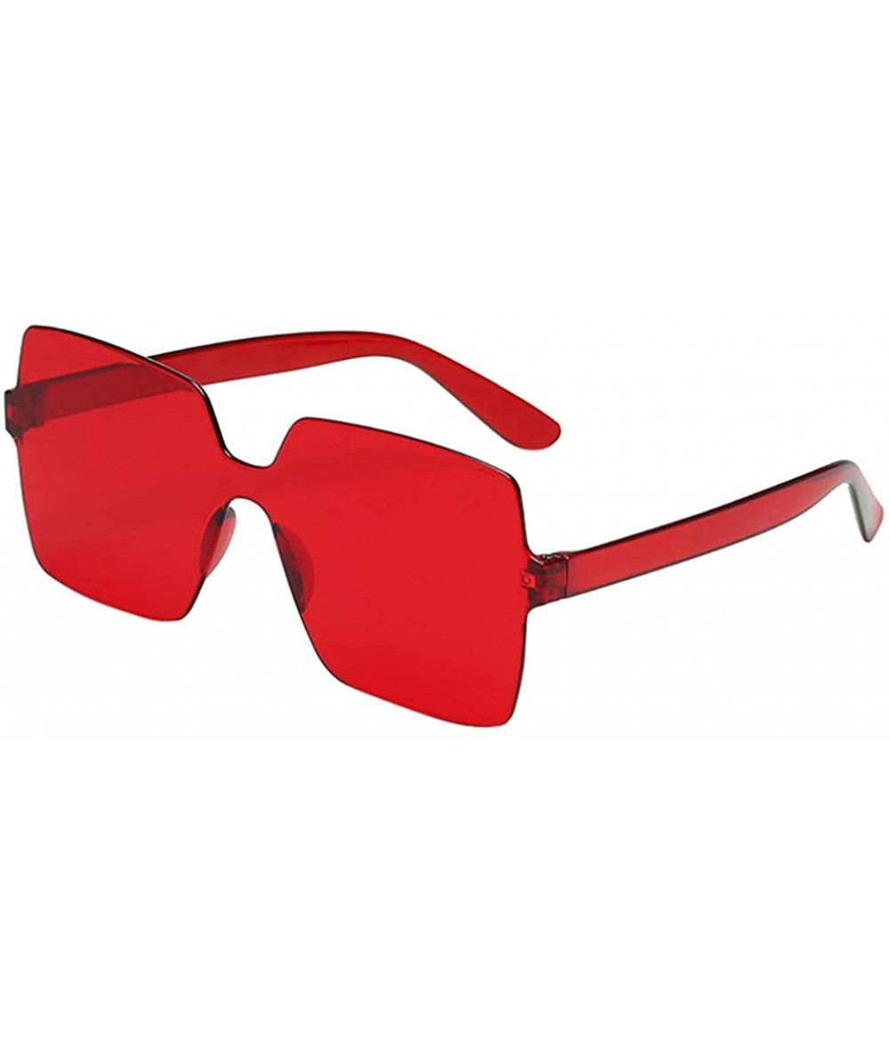 Square Heart Shaped Rimless Sunglasses Transparent Candy Color Frameless Resin Lens Glasses for Men and Women - Red - CU199Y4...