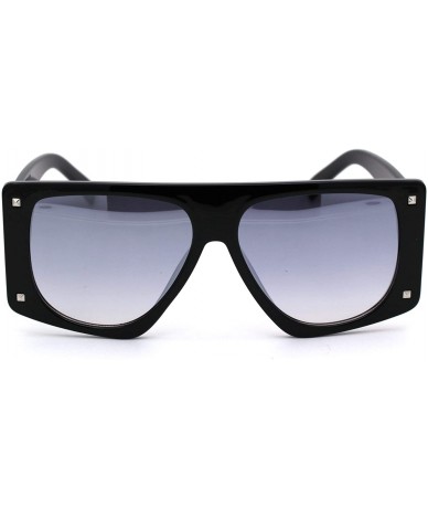 Rectangular 80s Funk Disco Flat Top Rectangular Mob Plastic Sunglasses - Black Silver Mirror - CR18XX34AM9 $15.34