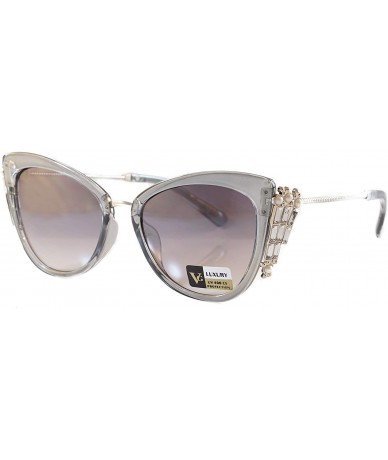 Oversized Side Rhinestone Pearl Metal Iced-Out Jewel Temple Cat-Eye Sunglasses A229 - Grey Light Black - CV18HYYTTI5 $25.83