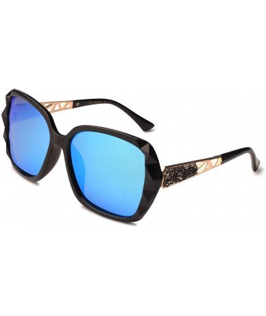 Oversized Women Luxury Classic Oversized Polarized Sunglasses 100% UV Protection Fashion Eyewear - Black Frame/Blue Lens - CN...