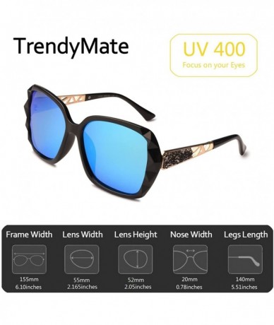Oversized Women Luxury Classic Oversized Polarized Sunglasses 100% UV Protection Fashion Eyewear - Black Frame/Blue Lens - CN...