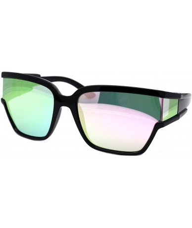 Square Womens Modern Fashion Sunglasses Shield Square Extended Side Lens UV400 - Black (Peach Mirror) - CR18Y63CDWA $24.29
