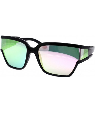 Square Womens Modern Fashion Sunglasses Shield Square Extended Side Lens UV400 - Black (Peach Mirror) - CR18Y63CDWA $23.67