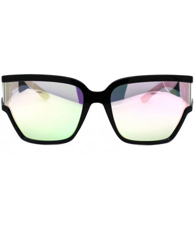 Square Womens Modern Fashion Sunglasses Shield Square Extended Side Lens UV400 - Black (Peach Mirror) - CR18Y63CDWA $23.67
