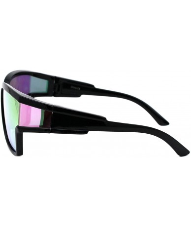 Square Womens Modern Fashion Sunglasses Shield Square Extended Side Lens UV400 - Black (Peach Mirror) - CR18Y63CDWA $23.67