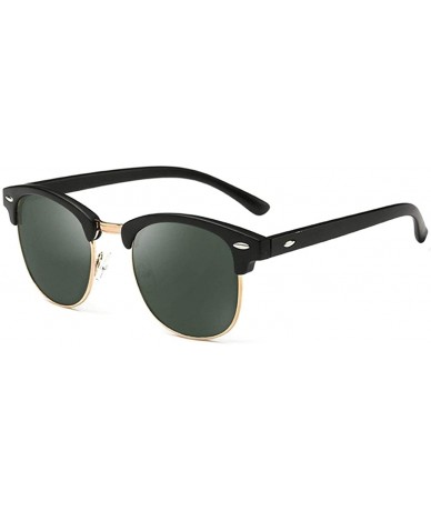 Semi-rimless Classic Half Rimless Mens Womens Unisex Polarized Sunglasses - Shiny Black+green - CZ18Q6ASH9H $18.95