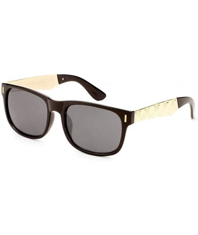 Square Flat Top Plastic & Metal Frame Engraved Marijuana Weed Leaf Sunglasses - Tortoise & Gold Frame - CU187G7W7ZA $19.34