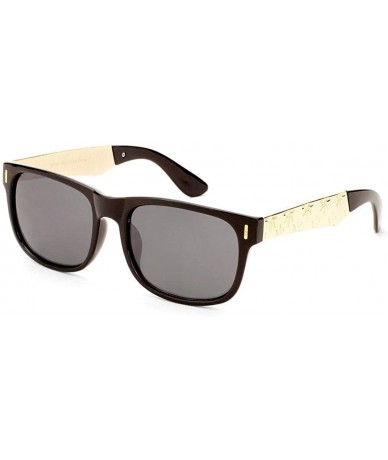 Square Flat Top Plastic & Metal Frame Engraved Marijuana Weed Leaf Sunglasses - Tortoise & Gold Frame - CU187G7W7ZA $9.80