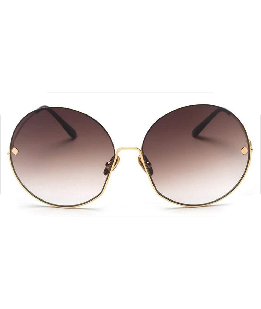 Oversized Luxury Vintage Round Sunglasses Women Fashion Half Frame Tinted Lens Oversized Sun Glasses FeLady Big Shades - CJ19...