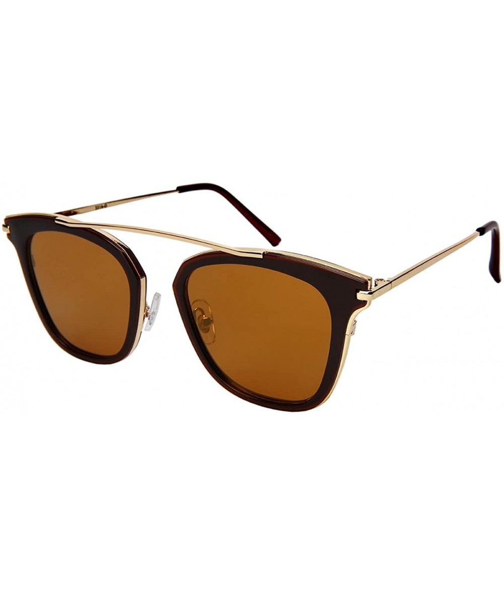 Oval Classic Horned Ribbed Sunnies w/Optical Frame and Flat Mirrored Lens 3316 - Brown+gold - C31846O5L7S $12.08