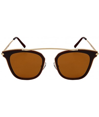 Oval Classic Horned Ribbed Sunnies w/Optical Frame and Flat Mirrored Lens 3316 - Brown+gold - C31846O5L7S $12.08