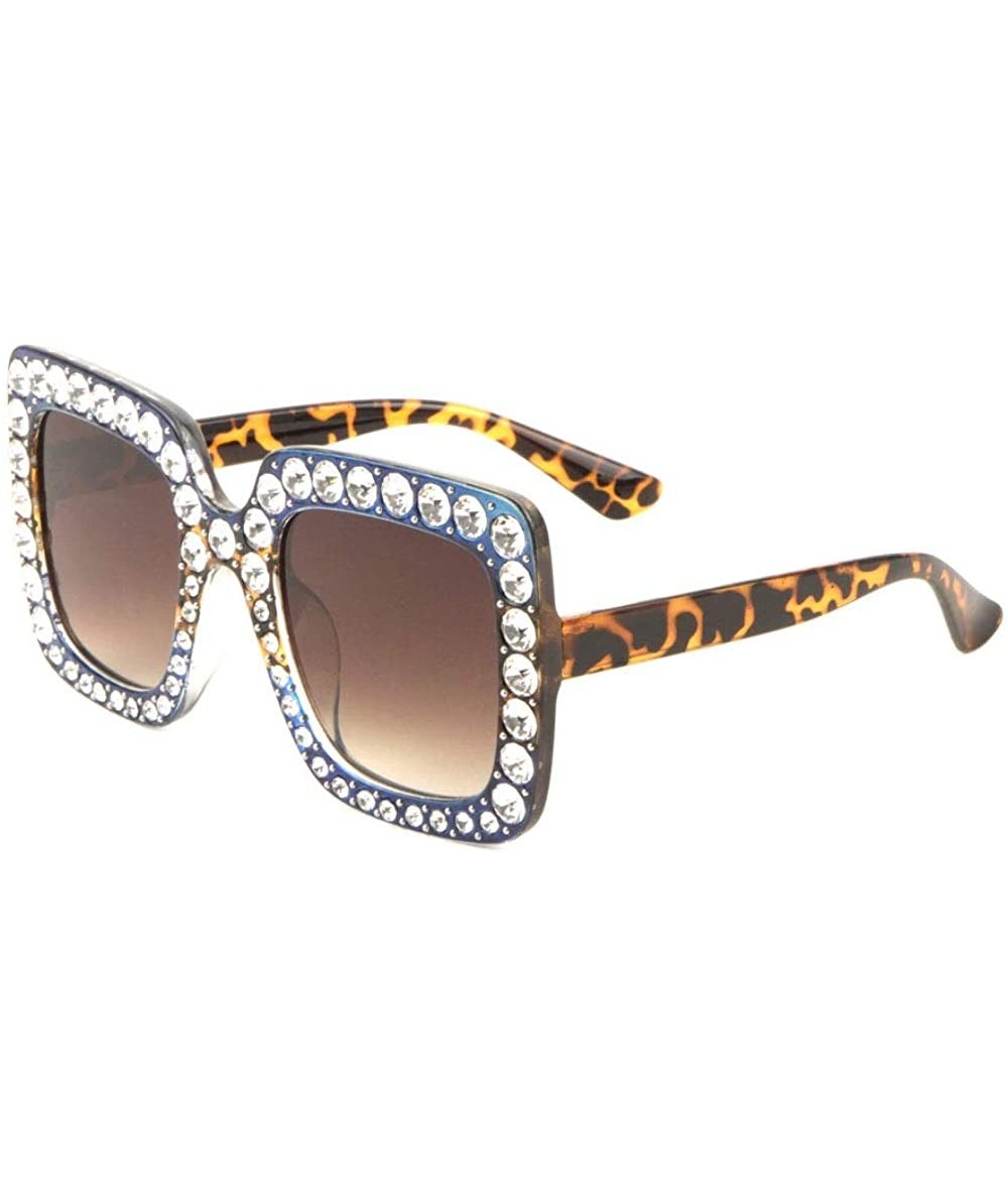 Oversized Oversized Square Rhinestone Sunglasses - Blue Demi - CU198D8A28L $16.38
