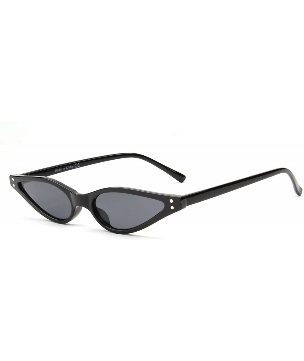 Semi-rimless Vintage Cat Eye Sunglasses Small Rivet Women Designer Shades Sun Glasses - Black - CM18CUTK9S8 $8.31