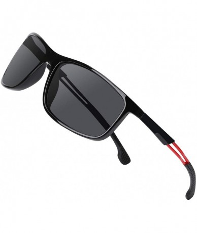 Sport Polarized Sports Sunglasses for Men UV Protection Retro Driving Fishing Sports Sun Glasses - Black Frame Red Leg - C719...