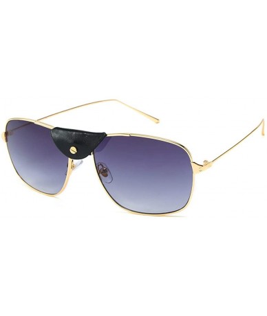 Square Trendy Wild Leather Sunglasses Retro Men's Driving Sunglasses - Gold Grey C2 - CY1905Q2YAS $16.32