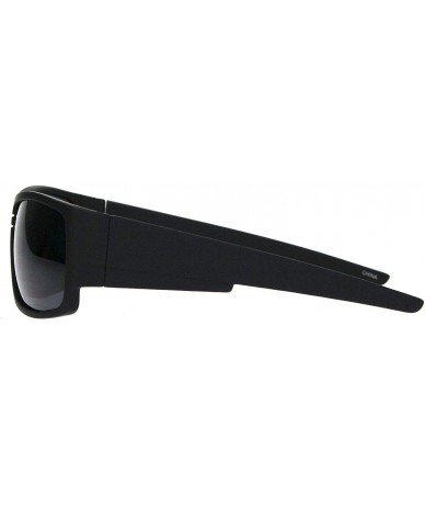 Square Mens Thick Temple Warp Around Biker Rectangular Plastic Sunglasses - All Black - CR18LQQI6HO $10.99