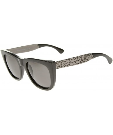 Wayfarer High Fashion Alligator Metal Temple Bold Rimmed Flat Top Sunglasses - Black-gunmetal / Smoke - CG12G0JF89J $11.23