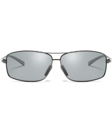 Rectangular Polarized Sunglasses Driving Photosensitive Glasses Color changing sunglasses - Silver - CV18SQ6UAZ7 $24.10