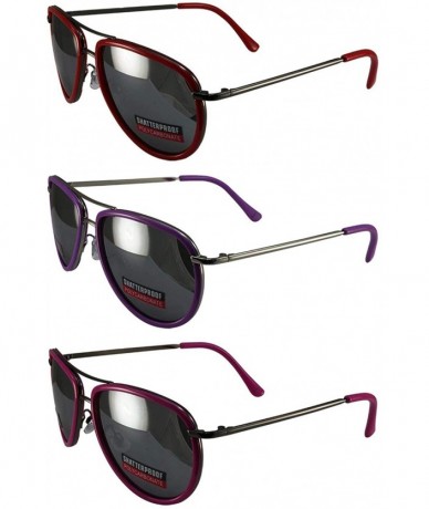 Aviator 3 Pairs Swag Aviator B Fashion Sunglasses Red Purple Pink Frame Flash Mirror Lens - CT18Z6RMUQR $34.44