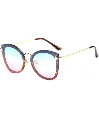 Cat Eye Women's Fashion Retro Metal Plastic Round Frame Cat Eye Sunglasses - Leopard Blue Red - CM18W4HZZK3 $33.29