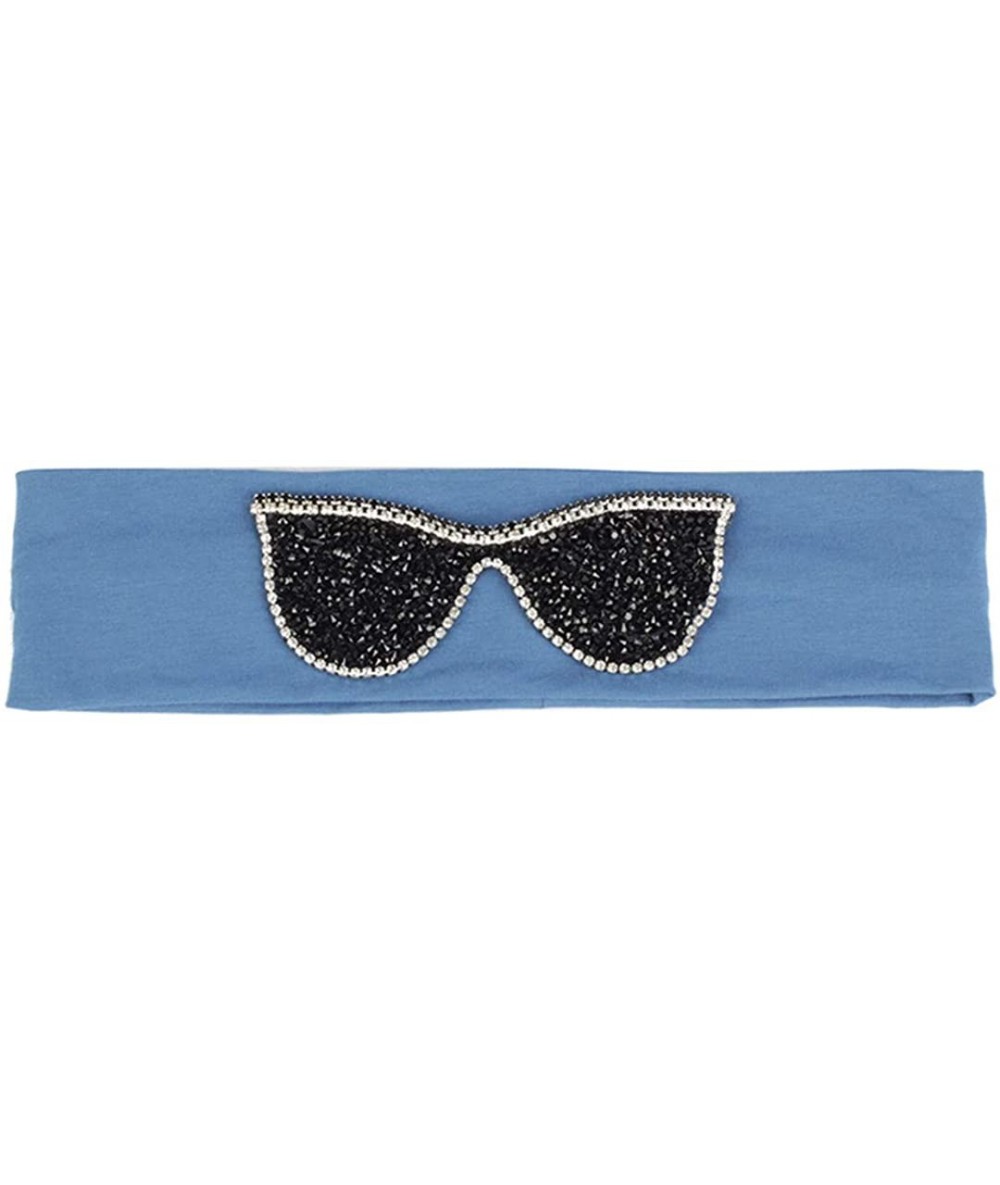 Wrap Plain Stretch Headb s Sunglasses Elastic Headb Rhinestones Hair B - Black Blue - CU18T06QLNR $30.19